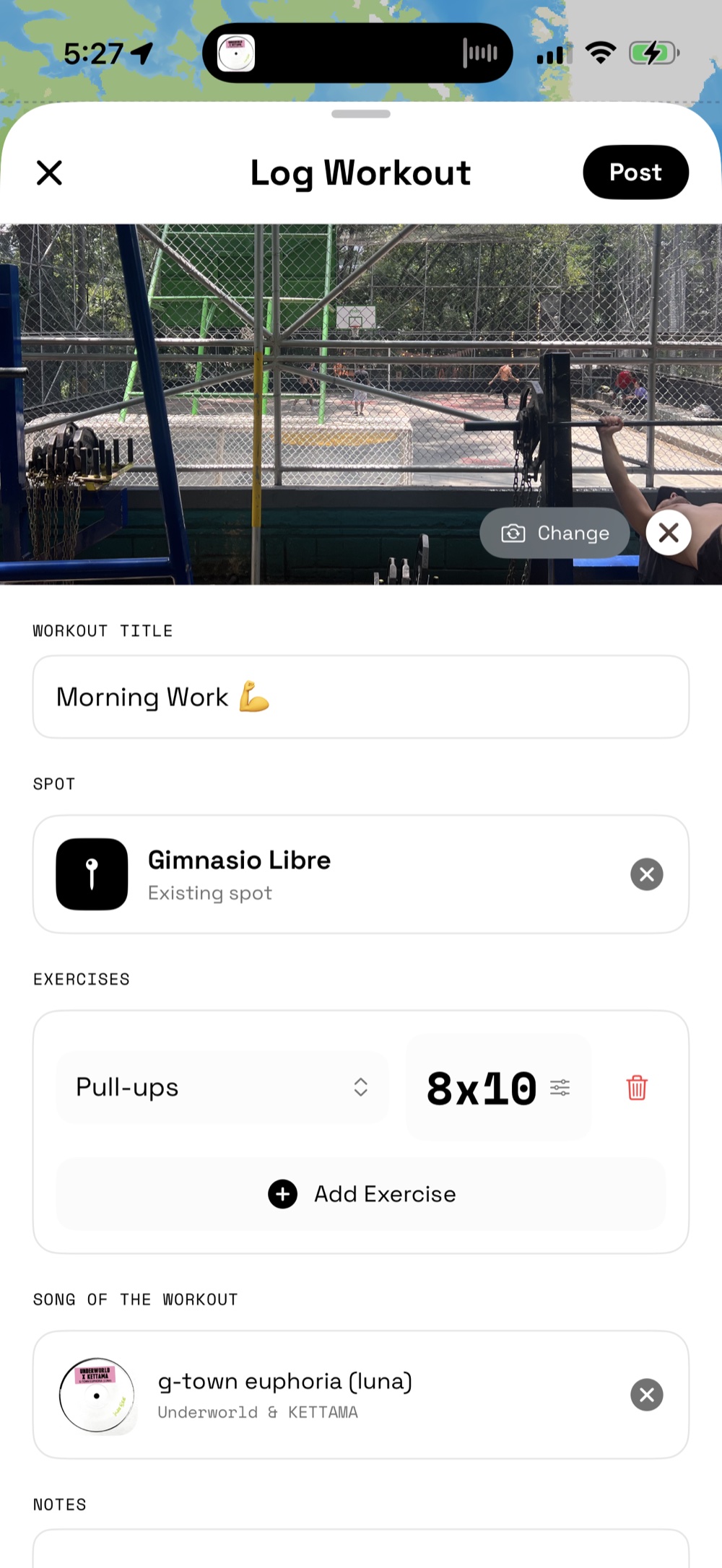 Strila log workout screen