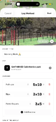 Strila log workout screen